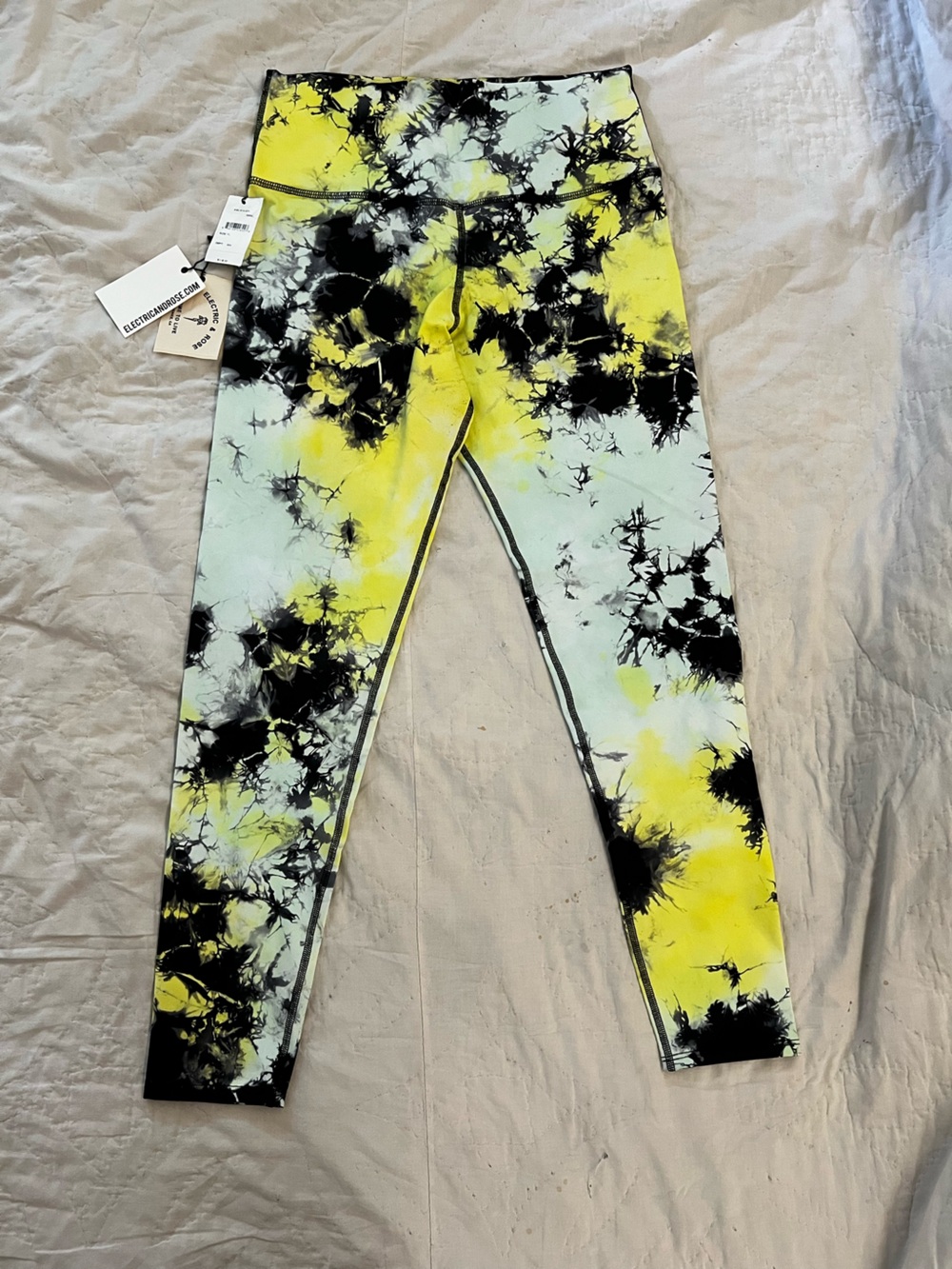 Electric & Rose Neon Green, Black & Blue Tie-Dye Yoga Pants - Seahawks Colors